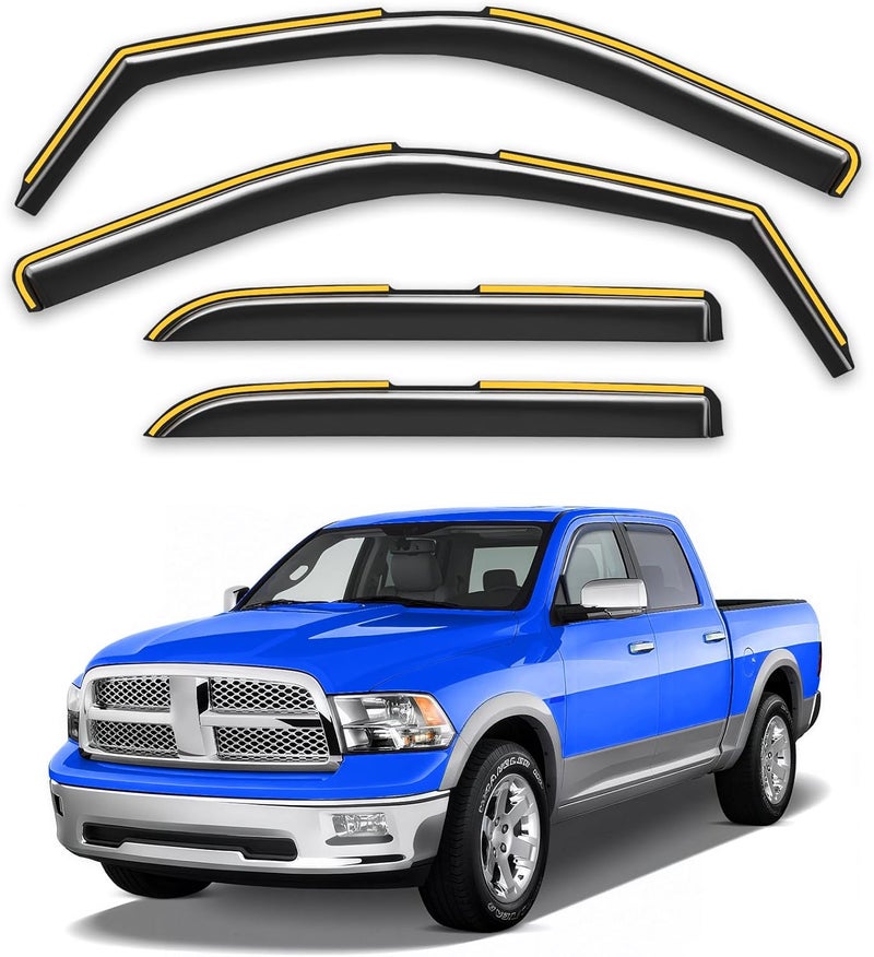 Breejoy in-Channel Rain Guards Fit for Truck Dodge RAM 2009-2018 Crew Cab Mega Cab Window Rain Guards Visors Vent Visors Window Deflector Vent Shades Car Accessories -4 pcs - Image 1
